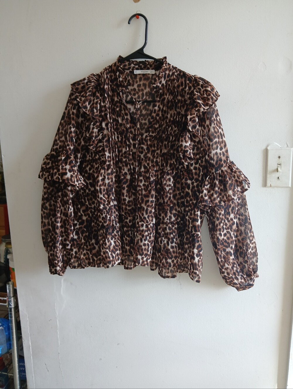 Mango Leopard Ruffle Tie-Neck Blouse - Brown